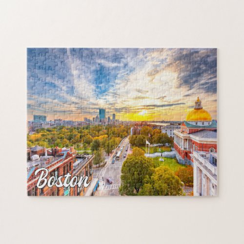 Sunset Over Boston Massachusetts USA Jigsaw Puzzle