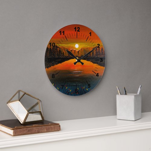Sunset over Canyon Lake Painting by Alfred Fox Large Clock