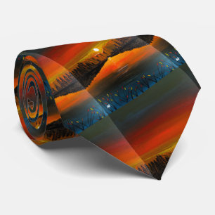 Sunset over Canyon Lake Painting by Alfred Fox Neck Tie