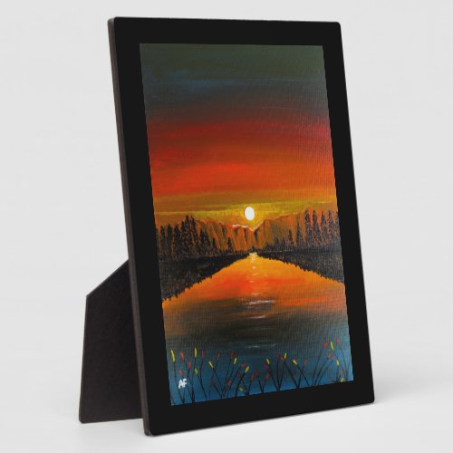 Sunset over Canyon Lake Painting by Alfred Fox Plaque