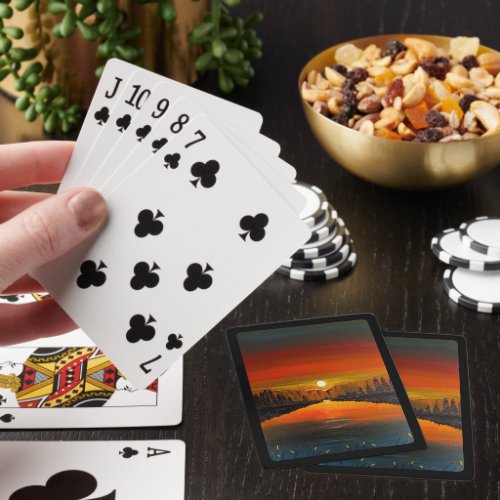 Sunset over Canyon Lake Painting by Alfred Fox Poker Cards