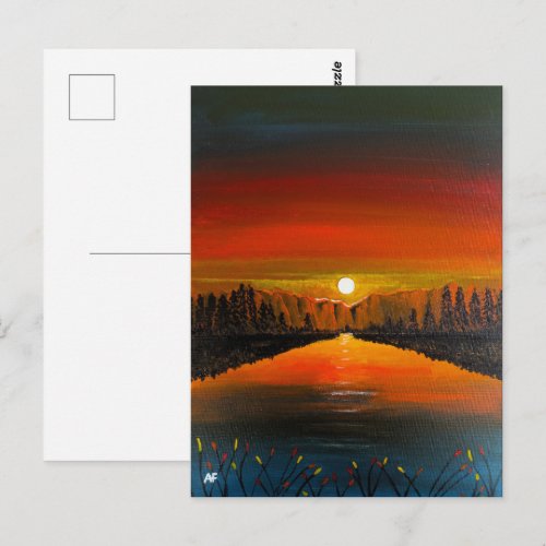 Sunset over Canyon Lake Painting by Alfred Fox Postcard