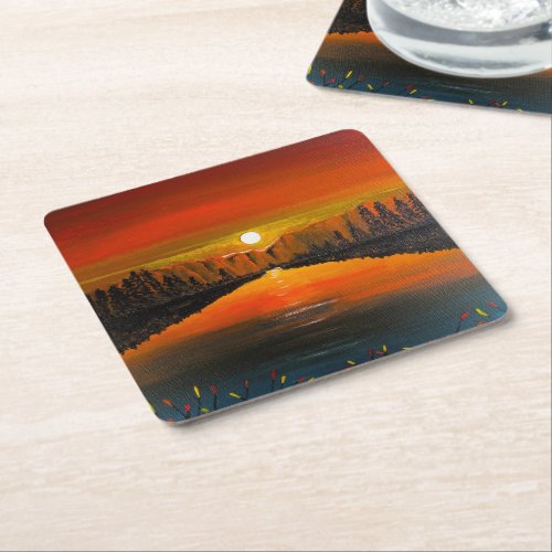 Sunset over Canyon Lake Painting by Alfred Fox Square Paper Coaster