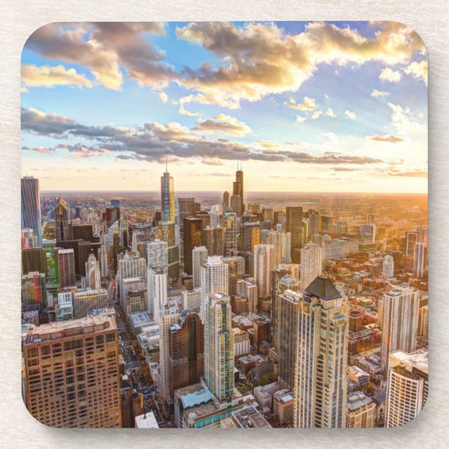 Sunset Over Chicago Beverage Coaster (Front)