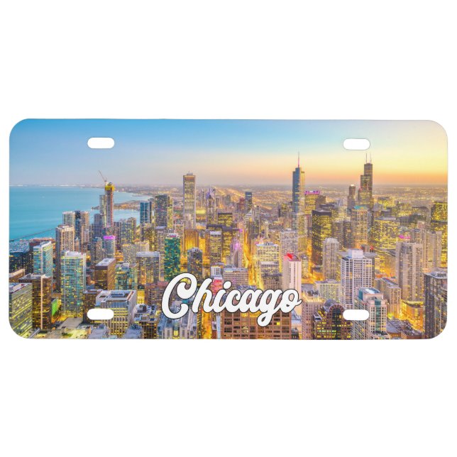 Sunset Over Chicago, Illinois, United States License Plate (Front)