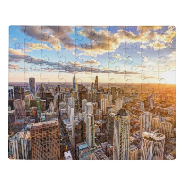 Sunset Over Chicago Jigsaw Puzzle (Puzzle Horizontal)