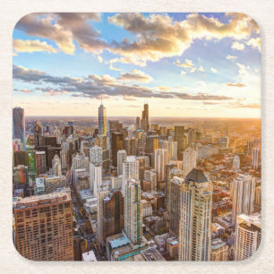 Sunset Over Chicago Square Paper Coaster