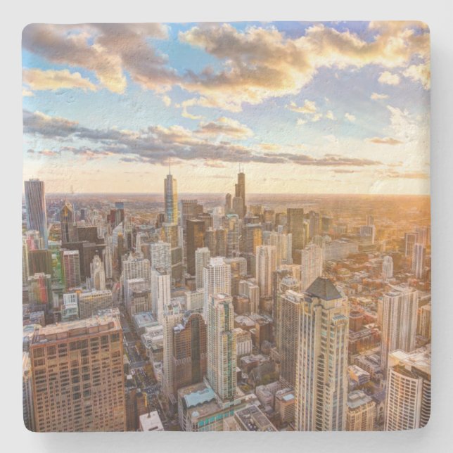 Sunset Over Chicago Stone Coaster (Front)