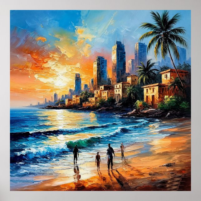 Sunset Over Coastal Cityscape Poster (Front)