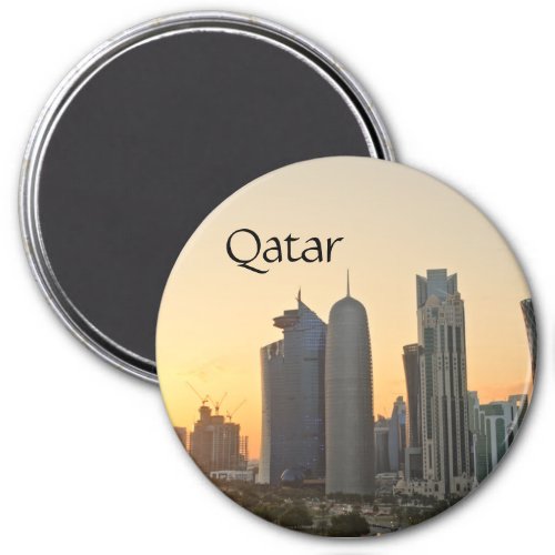 Sunset over Doha Qatar magnet with text