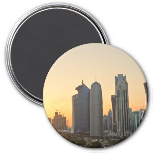 Sunset over Doha Qatar round magnet