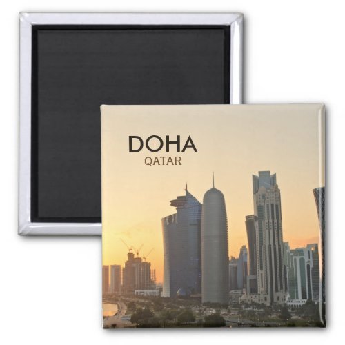 Sunset over Doha Qatar square text magnet