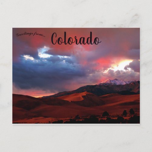 Sunset Over Dunes and Cleveland Peak Colorado Postcard