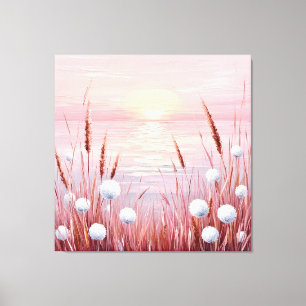 Sunset Over Field of Dandelions Canvas Print