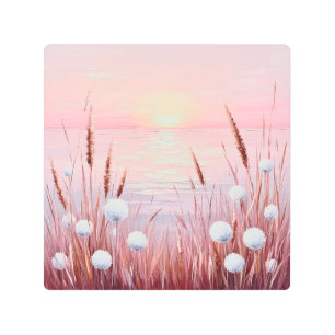 Sunset Over Field of Dandelions Metal Print