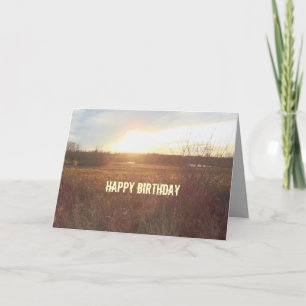 Sunset Over Fields Happy Birthday Card