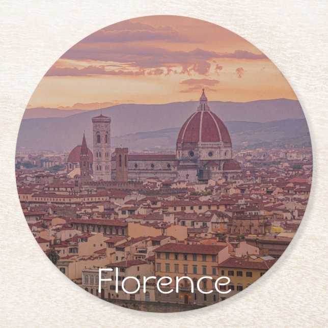 Sunset over Florence, Italy Round Paper Coaster (Front)