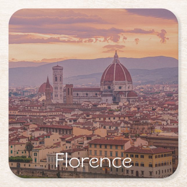 Sunset over Florence, Italy Square Paper Coaster (Front)