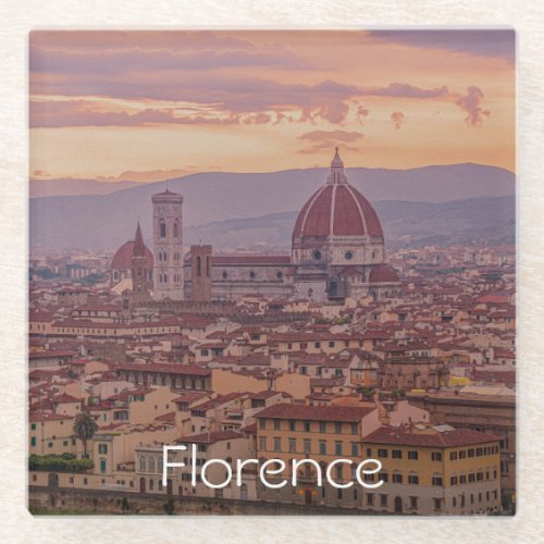 Sunset over Florence Italy Stone Glass Coaster