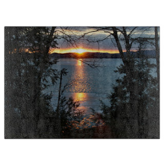 Sunset Over Forest Lake Cutting Board