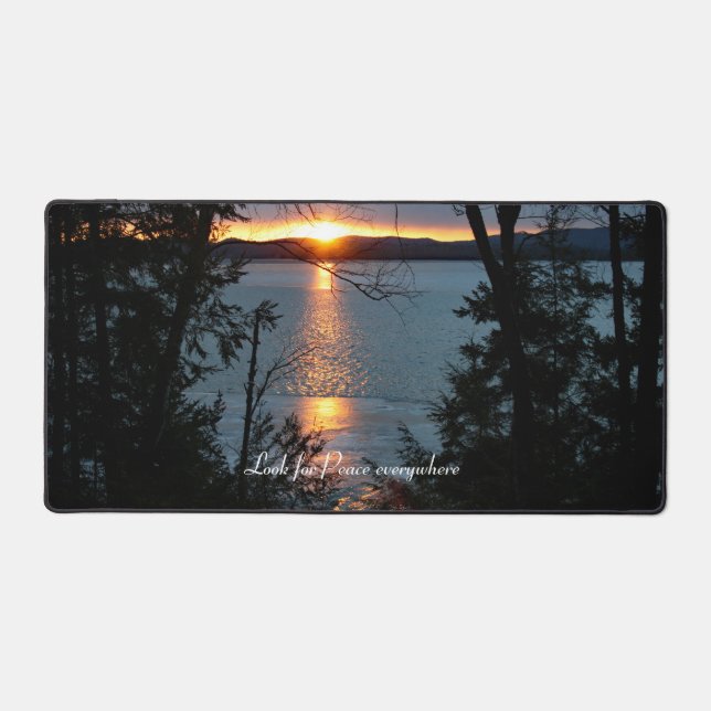Sunset Over Forest Lake Desk Mat (Front)