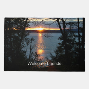 Sunset Over Forest Lake Door Mat