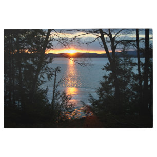 Sunset Over Forest Lake Metal Wall Art