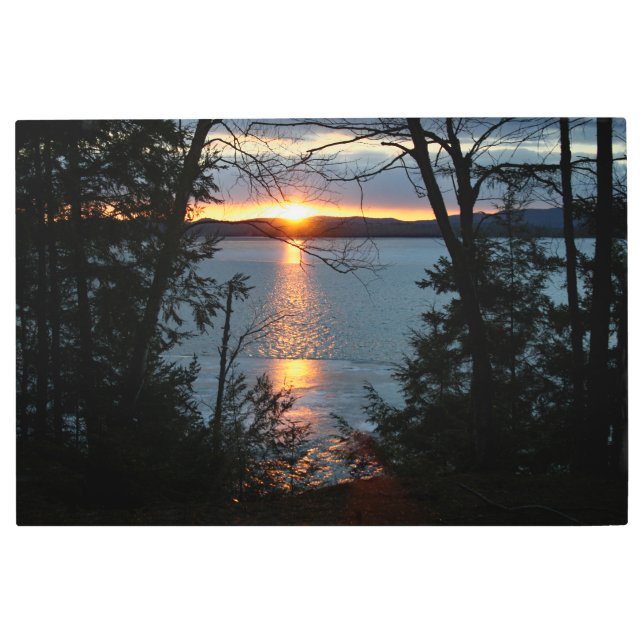 Sunset Over Forest Lake Metal Wall Art (Front)