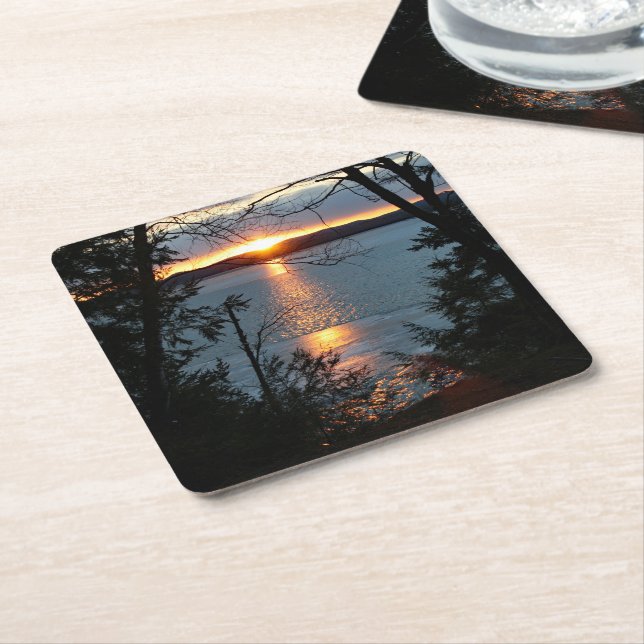 Sunset Over Forest Lake Paper Coaster (Angled)