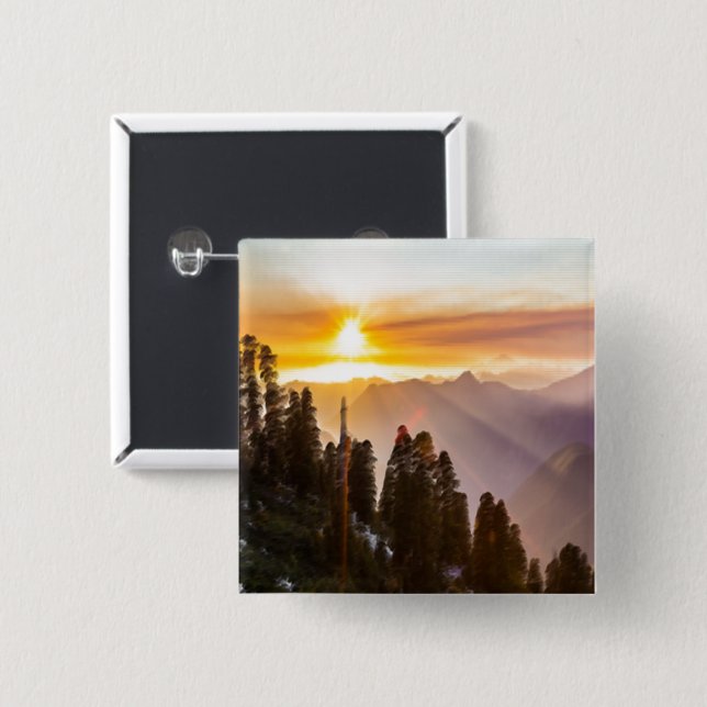 Sunset over forest photo button (Front & Back)