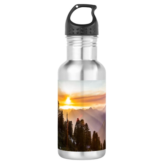 Sunset over forest photo stainless steel water bottle (Front)