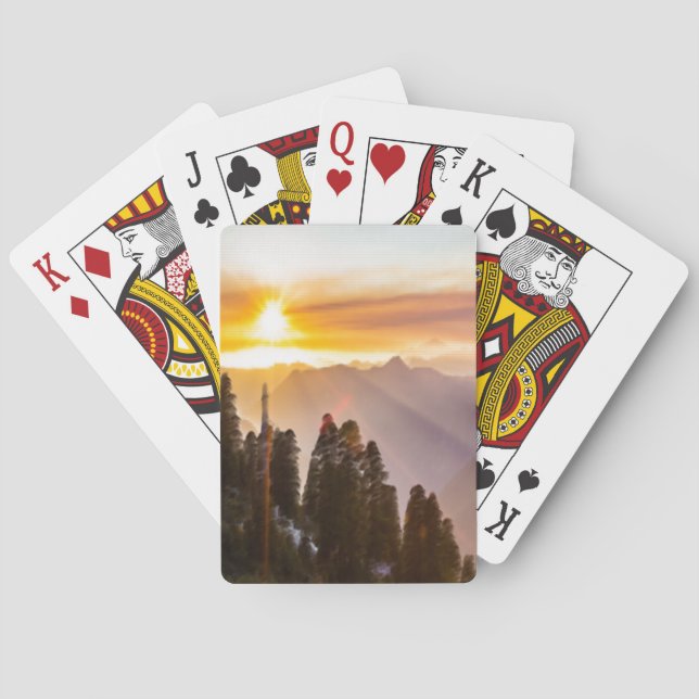 Sunset over forest poker cards (Back)