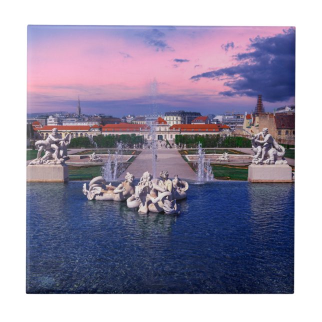 Sunset over fountain in Vienna Ceramic Tile (Front)