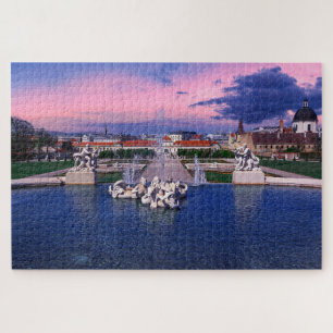 Sunset over fountain in Vienna Jigsaw Puzzle