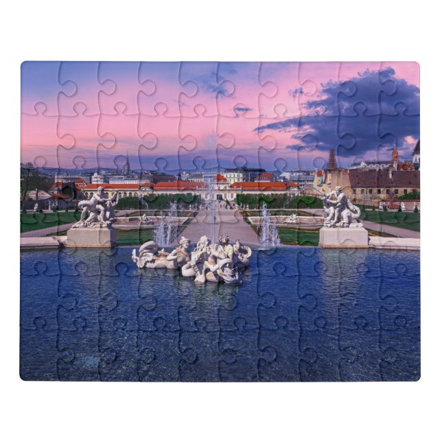 Sunset over fountain in Vienna Jigsaw Puzzle (Puzzle Horizontal)