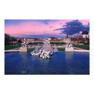 Sunset over fountain in Vienna Photo Print