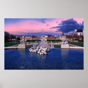 Sunset over fountain in Vienna Poster