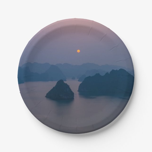 Sunset over Halong Bay - Vietnam, Asia Paper Plates (Front)