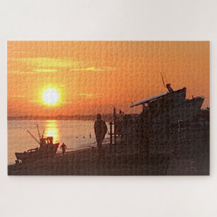 Sunset Over Hythe Bay Kent Fishing Boats Jigsaw Puzzle
