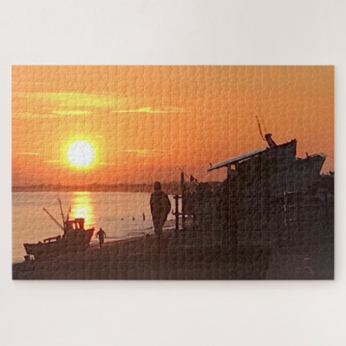 Sunset Over Hythe Bay Kent Fishing Boats Jigsaw Puzzle