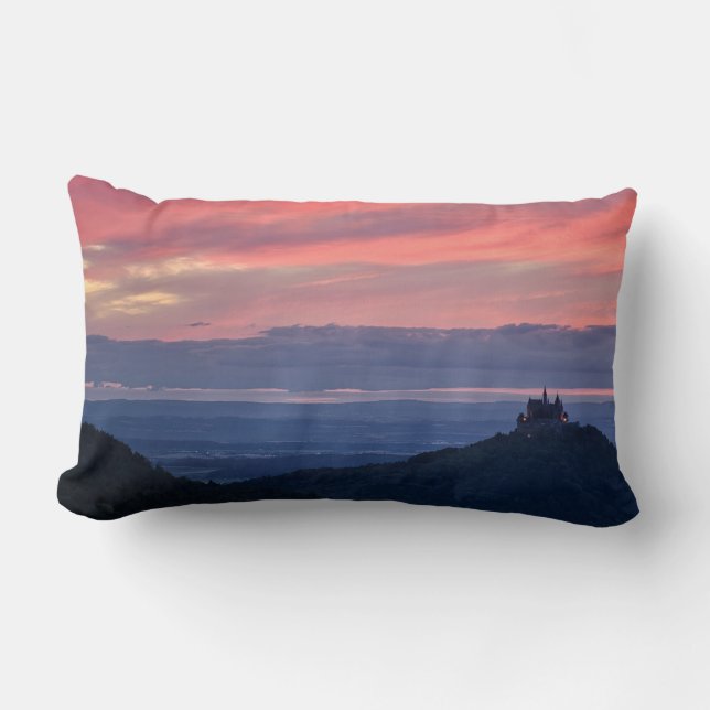 Sunset over Lake Alpsee and surrounding mountains  Lumbar Pillow (Front)