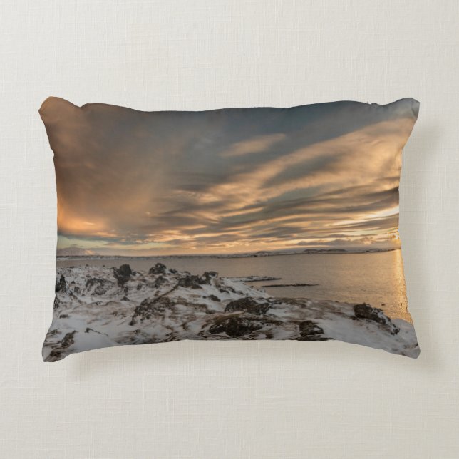 Sunset over lake Myvatn, Iceland Decorative Pillow (Front)