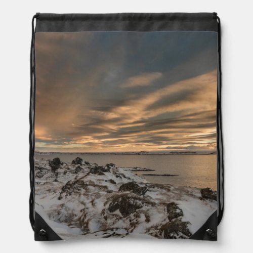 Sunset over lake Myvatn Iceland Drawstring Bag