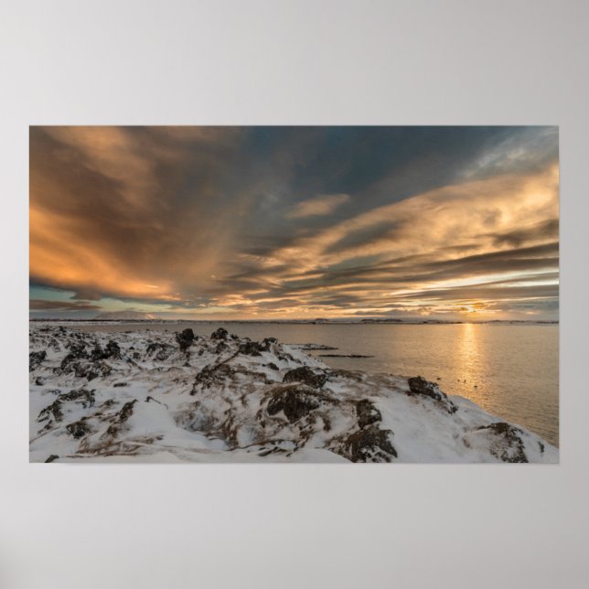 Sunset over lake Myvatn, Iceland Poster (Front)