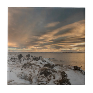 Sunset over lake Myvatn, Iceland Tile