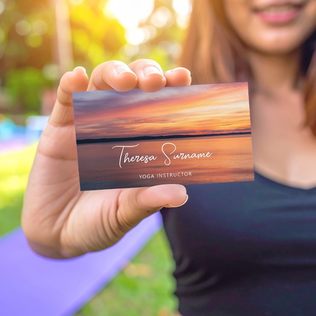 Sunset Over Lake Yoga Instructor Yoga Teacher Business Card (Creator Uploaded)