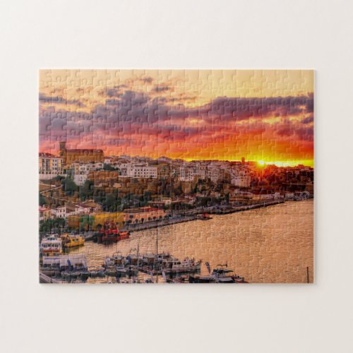 Sunset over Mahon harbor _ Menorca Spain Jigsaw Puzzle