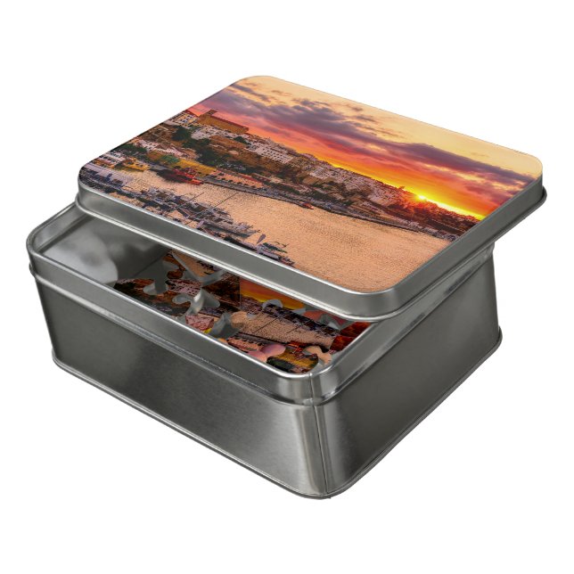 Sunset over Mahon harbor - Menorca, Spain Jigsaw Puzzle (Lid Open)