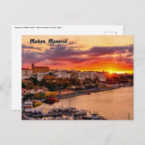 Sunset over Mahon harbor _ Menorca Spain Postcard