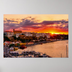 Sunset over Mahon harbor - Menorca, Spain Poster